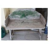 Rustic Wooden Garden Bench with Vintage Green Accents