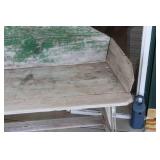 Rustic Wooden Garden Bench with Vintage Green Accents