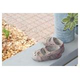 Set of 2 Rustic Metal Flower Vases and Decorative Baby Shoes