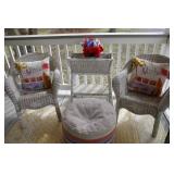 Set of 2 Wicker Patio Chairs with Cushions, Ottoman, and Side Table