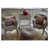 Set of 2 Wicker Patio Chairs with Cushions, Ottoman, and Side Table