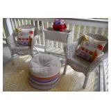 Set of 2 Wicker Patio Chairs with Cushions, Ottoman, and Side Table