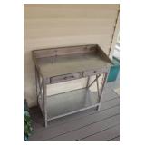 Vintage Metal and Wood Console Table with Drawers