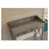 Vintage Metal and Wood Console Table with Drawers