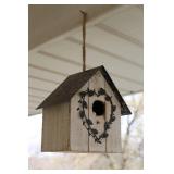 Rustic Wooden Birdhouse with Metal Leaf Accent