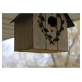 Rustic Wooden Birdhouse with Metal Leaf Accent
