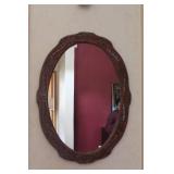 Antique Oval Wall Mirror with Carved Wooden Frame