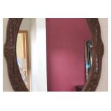 Antique Oval Wall Mirror with Carved Wooden Frame