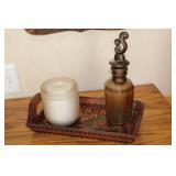 Decorative Tray with Scented Candle and Vintage Style Bottle