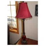 Decorative Table Lamp with Red Shade and Beaded Trim