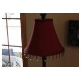 Decorative Table Lamp with Red Shade and Beaded Trim
