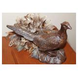 Wooden Pheasant Figurine with Feather Detail