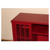 Red Wooden Cabinet with Glass Doors