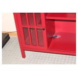 Red Wooden Cabinet with Glass Doors