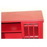 Red Wooden Cabinet with Glass Doors