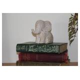 Set of 3 Vintage Hardcover Books with Decorative Elephant Figurine