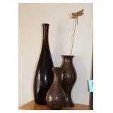 Set of 3 Ceramic Vases with Copper Dragonfly Decoration