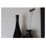 Set of 3 Ceramic Vases with Copper Dragonfly Decoration