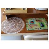 Glass Serving Platter and Printed Cutting Board Set