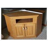 Oak Corner TV Stand with Storage Cabinet
