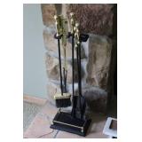 Set of 4 Vintage Brass and Iron Fireplace Tools