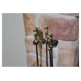 Set of 4 Vintage Brass and Iron Fireplace Tools