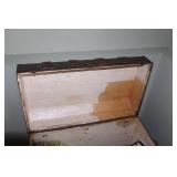 Antique Wooden and Metal Steamer Trunk with Decorative Straps