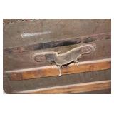 Antique Wooden and Metal Steamer Trunk with Decorative Straps