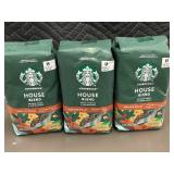 Three 12 oz Bags of Starbucks House Blend Whole Bean Coffee