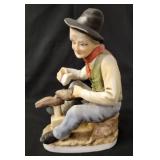 Vintage Figurines.  Shoe Shine Statue, Flowers To Tender Bloom, Old Woman Gardener, 2004 Enesco Karen Hahn Foundation Angel Statue