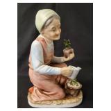 Vintage Figurines.  Shoe Shine Statue, Flowers To Tender Bloom, Old Woman Gardener, 2004 Enesco Karen Hahn Foundation Angel Statue