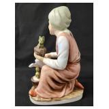 Vintage Figurines.  Shoe Shine Statue, Flowers To Tender Bloom, Old Woman Gardener, 2004 Enesco Karen Hahn Foundation Angel Statue