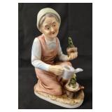 Vintage Figurines.  Shoe Shine Statue, Flowers To Tender Bloom, Old Woman Gardener, 2004 Enesco Karen Hahn Foundation Angel Statue