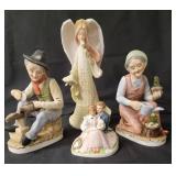 Vintage Figurines.  Shoe Shine Statue, Flowers To Tender Bloom, Old Woman Gardener, 2004 Enesco Karen Hahn Foundation Angel Statue