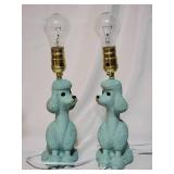 Vintage Mid Century Modern Pair 1956 Flair Poodle Lamps Blue 8 1/2" Tall  - Working  (Blue is Rare - some wear around neck of poodle)