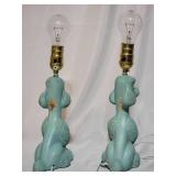 Vintage Mid Century Modern Pair 1956 Flair Poodle Lamps Blue 8 1/2" Tall  - Working  (Blue is Rare - some wear around neck of poodle)