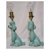 Vintage Mid Century Modern Pair 1956 Flair Poodle Lamps Blue 8 1/2" Tall  - Working  (Blue is Rare - some wear around neck of poodle)