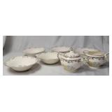 Vintage Crown Potteries made in USA between 1902-1962.  5 Saucers, Tea and Creamer, Platter