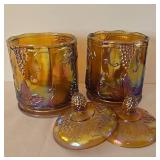 Pair of Vintage Amber Carnival Glass Canisters