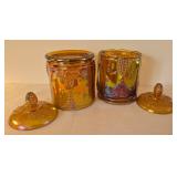 Pair of Vintage Amber Carnival Glass Canisters