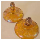 Pair of Vintage Amber Carnival Glass Canisters
