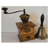 Vintage Coffee Grinder + Brass Bell