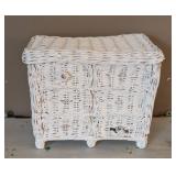 White Wicker Baskets and Wooden Wall Shelf