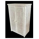 Vintage White Wicker Two Door Decorative Cabinet