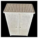 Vintage White Wicker Two Door Decorative Cabinet