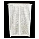 Vintage White Wicker Two Door Decorative Cabinet