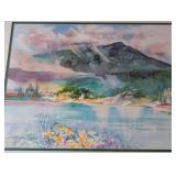 Large Framed Scenic Watercolor Painting by R. Potter