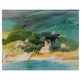 Large Framed Scenic Watercolor Painting by R. Potter