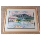 Large Framed Scenic Watercolor Painting by R. Potter