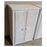Pair of White Wicker Storage Cabinets